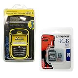 Combo of OtterBox Black with Yellow Defender Case and Kingston 4GB MicroSDHC Class 4 Memory Card with SD Adapter for Blackberry Bold 9000