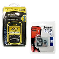OtterBox Black with Yellow Defender Case and Kingston 4GB MicroSDHC Class 4 Memory Card with SD Adapter for Blackberry Bold 9000