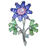 Vintage Silver Tone And Violet Flower Brooches Pin