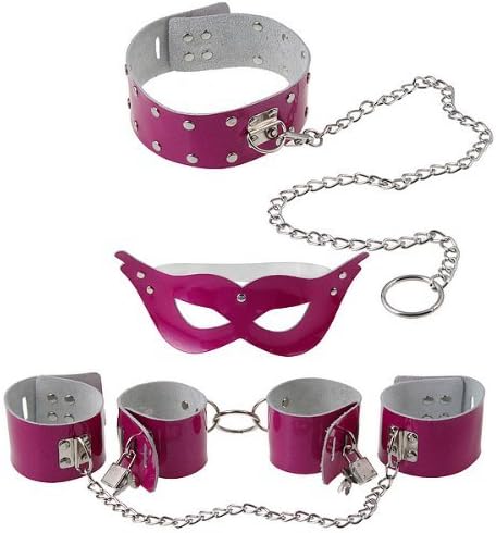Bondage Set Restraint Kits with Padlock Wrist Cuff/Ankle Cuff/Neck Collar /Blindfold J2098#