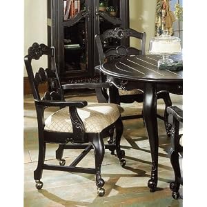 Set of 2 Dining Arm Chairs with Casters in Antique Black Finish