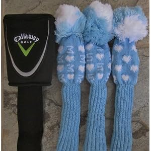 Click here to see all customer reviews now Callaway Ladies Vintage Knit Golf Club Headcovers 1,3,5, Hybrid Set Driver Woods Black and Light Blue with White Hearts Retro Pom-Pom Style Ladies Golf Equipment Accessories