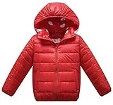 (コ-ランド) Co-land ふわふわ 子供服 ダウンジャケット キッズ アウター 女の子中綿ジャンパー フード付きコート 無地純色 ガールズ 女児 あったか 冬防寒 レッド 150