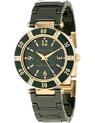 Anne Klein Womens 10/9416GMGN Swarovski Crystal Accented Gold-Tone Green Ceramic Bracelet Watch