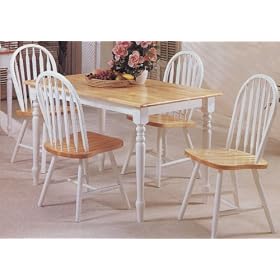 Natural White Finish 5 PIECE WOOD DINING SET - Table and 4 Chairs by 