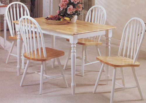 Childrens Toyshop  Kitchen & Housewares : Natural / White Finish 5 PIECE WOOD DINING SET - Table and 4 Chairs