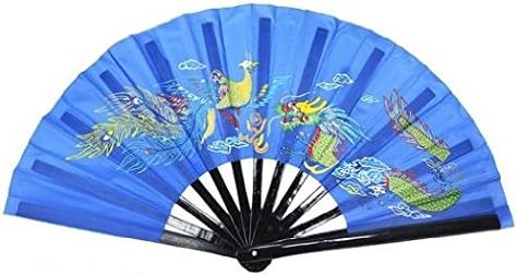 Red Dragon Fan 38cm Bamboo Bone Kung Fu Tai Chi Fan Fan Craft Martial Arts Fan Azure
