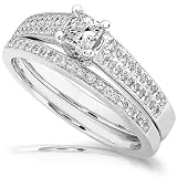 3/4ctw Princess & Round Diamond Wedding Ring Setin 14kt White Gold (HI/SI2)