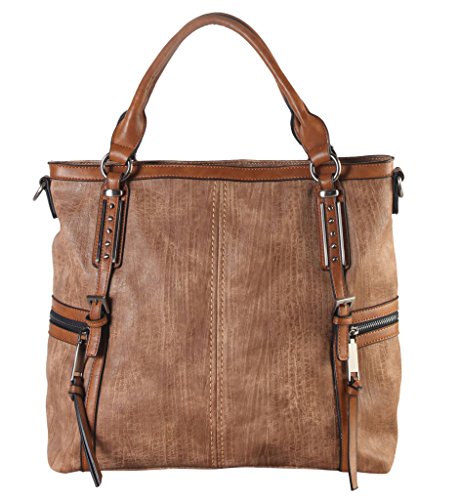 Diophy Soft PU Leather Tote Accented with Two Studded Décor Buckles in Front and Zippered Pockets on Both Side Womens Purse Handbag OB-3731