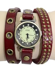 R.m. Fashion Lady Weave Leather Wrap Around Bracelet Watch,u23 (Red)
