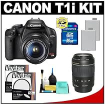 Canon EOS Rebel T1i 15.1MP Digital SLR Camera (Black) with EF-S 18-55mm IS & 55-250mm IS Lens + UV Filter + 16GB Card + (2) Batteries + Cameta Bonus Accessory Kit