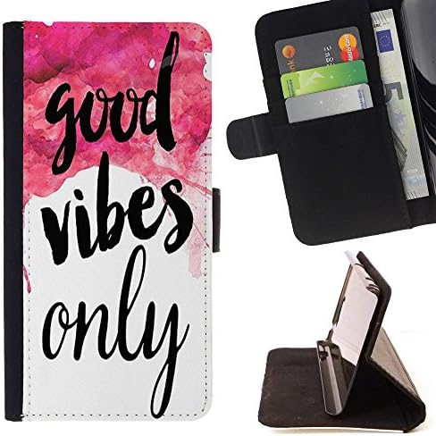 - Good Vibes - - Style PU Leather Case Wallet Flip Stand Flap Closure Cover FOR Apple Iphone 5 / 5S - Devil Case -
