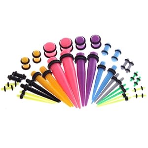 Gauges Kit 36 Pieces 14G-00G Mix Colors Acrylic Tapers + Mix Colors Acrylic Plugs with Double O-rings *ALL SIZES* Stretching Kit - 18 Pairs Assorted