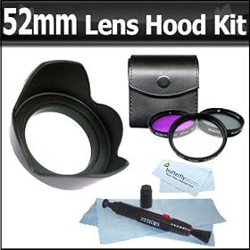 Pro 52mm Hard Lens Hood & 3 Piece (UV/FLD/CPL) Glass Filter Set for Nikon 18-55mm f/3.5-5.6G VR DX AF-S Zoom-Nikkor Lens (with D40, D60, D90, D3000, D3100, D3200, D5000, D7000, D5100 Digital SLR Camera) + Lens Pen Cleaning Kit + MicroFiber Cleaning Cloth