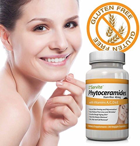 Phytoceramides - Hydrates Your Skin From Within to Reduce Fine Lines and Wrinkles ~ Natural Anti Aging Effect ~ Wheat Gluten Free Skin Care Oral Supplement - Plant Derived Ceramides From Rice - Best Vegan Capsules with Vitamins A, C, D and E Outperforms 350mg Products - Full 30 Day Supply - Money Back Guarantee