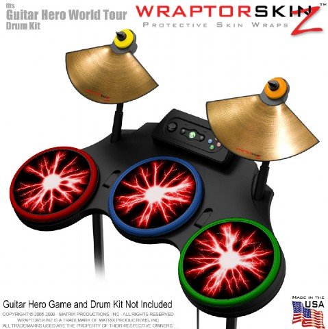 Lightning Red Skin by WraptorSkinz fits Guitar Hero 4 World Tour Drum Set for Nintendo Wii, XBOX 360, PS2 & PS3 (DRUMS NOT INCLUDED)