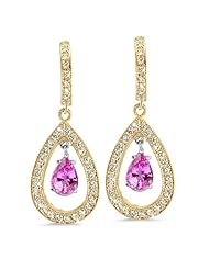 Pear Shaped Diamond Earrings In 18K White Gold With A 0.75 ct. Genuine pink-sapphire Center Stone.