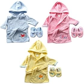 Color Bath Robe with Slippers - Woven Terry