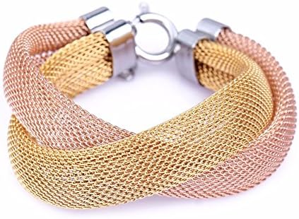 Criss-Cross Bracelet, Lanroque Stainless Steel Gold Mesh Criss-Cross Bangle Bracelets for Women fits wrists 7.5'' - 8.0''