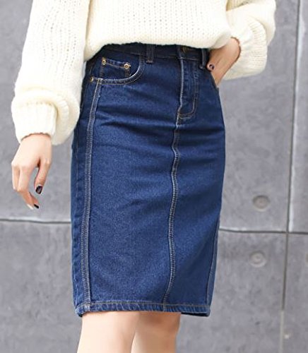 (ALLURE) レディース デニム タイト スカート シンプル 無地 ひざ丈 ミニ ブルー ライトブルー AF0510