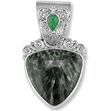 Sterling Silver Seraphinite Pendant w/ Emerald by Sajen