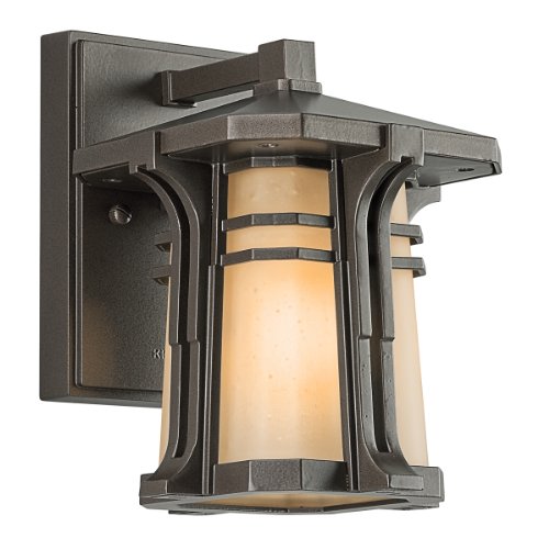 Kichler Lighting 49174OZ FL North Creek 8-1/2-Inch High Light Fluorescent Outdoor Wall Lantern, Olde Bronze with Light Umber-Etched Seedy Glass