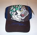 Ed Hardy Rhinestone Cap with Sports Skull Graphic, Brown/Royal Mesh
