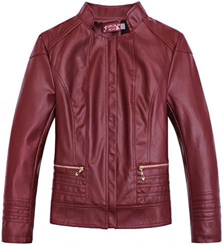 QUIZAS PASION Women's Classic PU Leather Outwear Jacket(Red,XL)