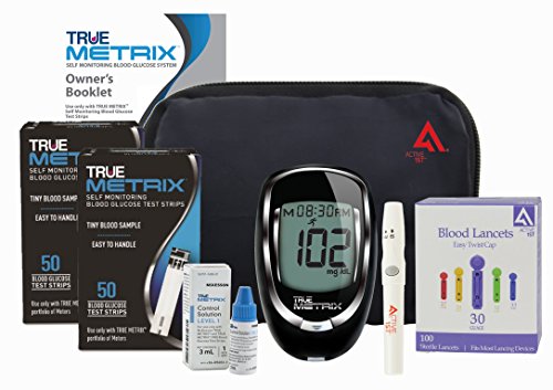 Active1st TrueMetrix Complete Diabetic Blood Glucose Testing Kit, 100 Test Strips, 100 Lancets, Adjustable Lancing Device, Control Solution, Owners Log Book & Manual
