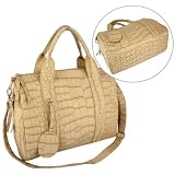 SANDI Beige Crocodile Studded Double Top Handle Shopper Tote Bowler Handbag Shoulder Bag Satchel Purse