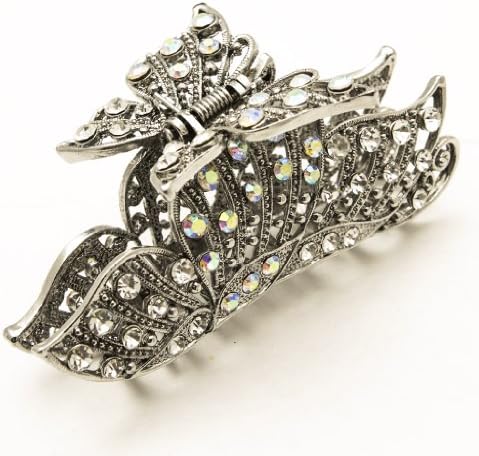 3.5 inch long butterfly woman white rhinestones metal hair claws clip pins #2