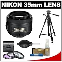 Nikon 35mm f/1.8 G DX AF-S Nikkor Lens + Tripod + 3 UV/FLD/CPL Filters + Cleaning Kit for D7100, D7000, D5200, D5100, D3200, D3100 Digital SLR Camera