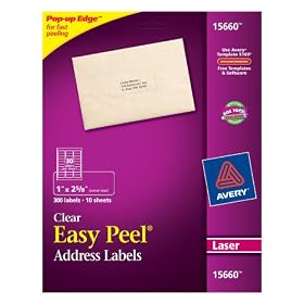 Avery Easy Peel Clear Address Labels for Laser Printers, 1 x 2.625, Pack of 300 (15660) by 