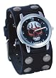 Nemesis #TTSD924K Black Leather Band with Round Flaming Skull Watch Case