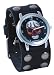 Nemesis #TTSD924K Black Leather Band with Round Flaming Skull Watch Case