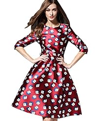 Plus Size Knee Length Floral Print Winter Elbow Length Sleeves Party Dress  with a Brush/Sweep Train 