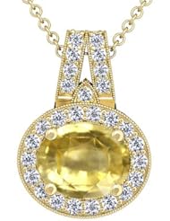 18K Yellow Gold Oval Cut Yellow Sapphire And Round Diamond Pendant
