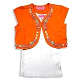 Haven Girl - Girls Short Sleeve Beaded Bolero Set, Orange, White