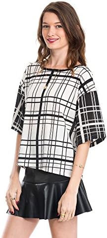 New Modelina Women White Shimer Crep Checked Top - M
