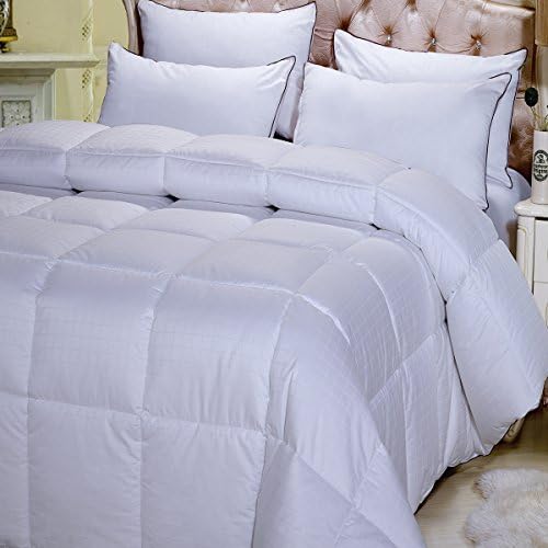 Prime Bedding's Overfilled . Dobby Checkered Goose Down Alternative Comforter, 100% Egyptian Cotton Shell, Baffle-Box Construction, White, King/California King (106 inches x 90 inches)