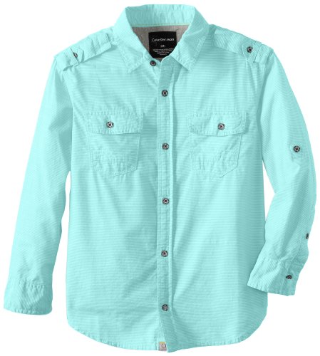 Calvin Klein Boys 8-20 Key Horizontal Stripe Chambray Long Sleeve Shirt