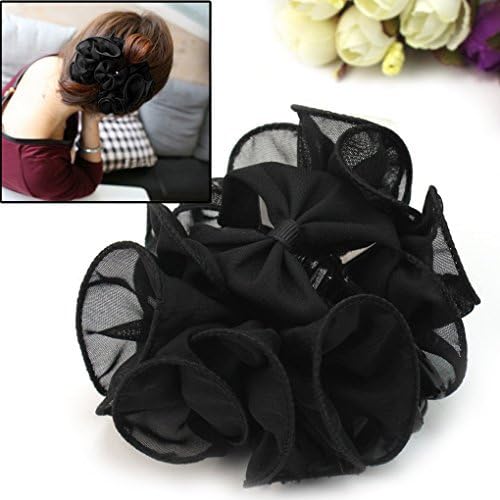 Memay Beauty Chiffon Rose Flower Bow Jaw Clip Women Barrette Hair Claw Claws, Black x 3pcs