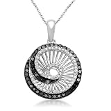 51zkE9cTmNL. SL160  Sterling Silver Black and White Diamond Swirl Pendant (1/2 Cttw, I J Color, I3 Clarity). 18