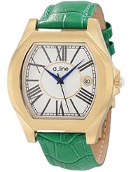 a_line Womens AL-80008-YG-02-GN Adore Silver Dial Green Leather Watch
