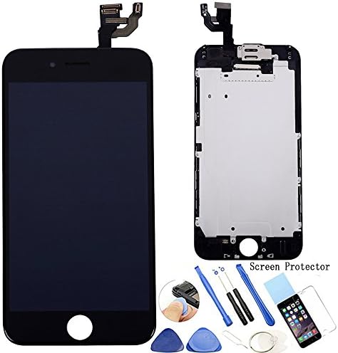 ReplaceDIY Apple iPhone 6 LCD Display Touch Screen Digitizer Full Assembly Replacement with Front Frame + Front Facing Camera Proximity Sensor+ Ear Speaker + Screen Protector + Repair Kits, Black