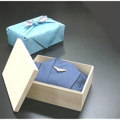 父の日・高級風呂敷(水色)包み木箱入り作務衣 男性高級作務衣/