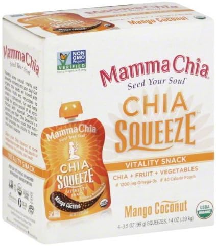 Chia Squeeze Vitality Snack Mango Coconut 4 Pouches 3.50 Ounces (Case of 6)