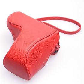 BestDealUSA Portable Red faux Leather Camera Case Bag for Sony NEX-5 NEX5C
