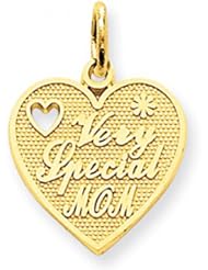 14k Yellow Gold Very Special Mom W/ Cut Out Heart Mom Charm