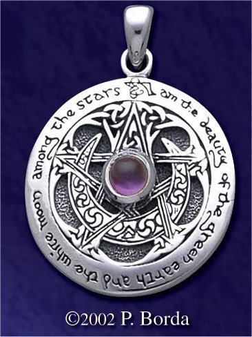 Large Moon Pentacle Pendant with Amethyst